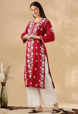 Maroon cotton resham embroidery chikankari kurti 3