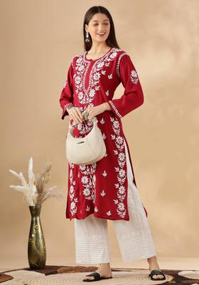 Maroon cotton resham embroidery chikankari kurti 4