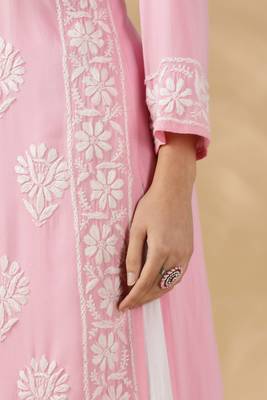Pink cotton resham embroidery chikankari kurti 5