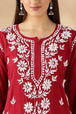 Maroon cotton resham embroidery chikankari kurti 5