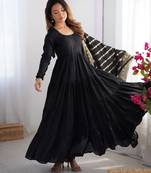 Roman silk Chanderi Fabric Fully Flair Anarkali Gown With Dupatta, Pent