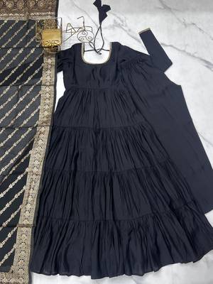 Roman silk Chanderi Fabric Fully Flair Anarkali Gown With Dupatta, Pent 6