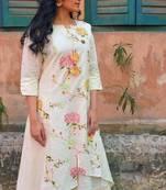 White embroidered cotton 2 pc layered midi dress
