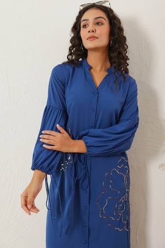 Blue embroidered cotton annie indigo midi dress