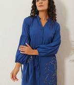 Blue embroidered cotton annie indigo midi dress
