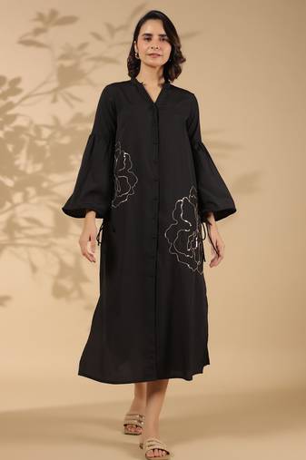 Black embroidered cotton annie onyx midi dress