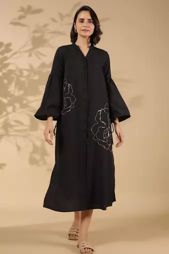 Black embroidered cotton annie onyx midi dress