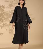 Black embroidered cotton annie onyx midi dress