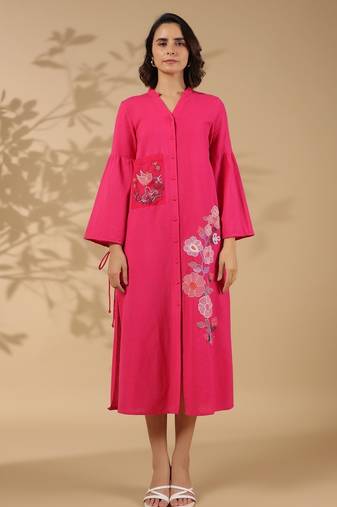 Red embroidered cotton annie rose midi dress