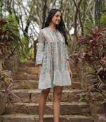 Light Blue embroidered cotton sky mini dress