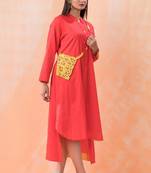 Orange plain cotton niharika apricot midi dress