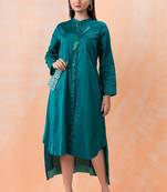 Teal plain cotton niharika teal midi dress