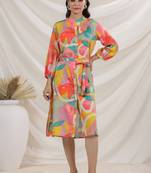 Multicolor embroidered cotton harshini tangerine midi dress