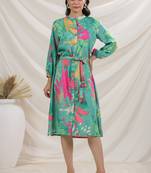 Teal embroidered cotton harshini teal midi dress