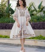 White embroidered cotton hemal caramel midi dress