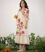 Off-white embroidered cotton hemal pearl maxi dress