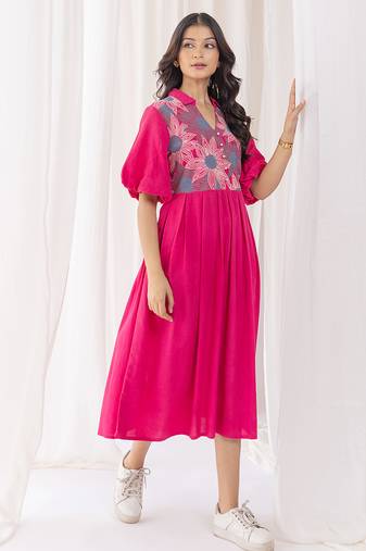 Pink embroidered cotton avanti candy midi dress