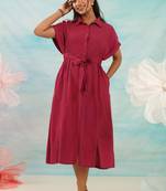 Burgundy plain cotton purna jam midi dress