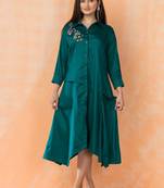 Green embroidered cotton sabhya fern midi dress