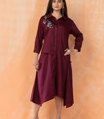 Maroon embroidered cotton sabhya jam midi dress