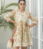 Green embroidered cotton viha floral mini dress