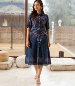 Navy-blue embroidered cotton viva azure midi dress