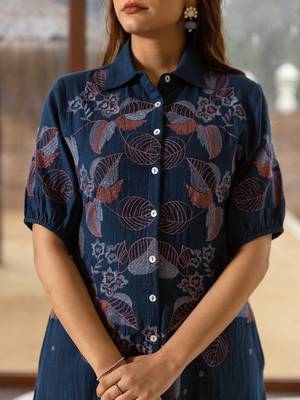 Navy-blue embroidered cotton viva azure midi dress 2