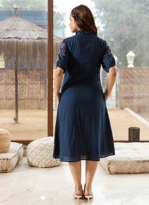 Navy-blue embroidered cotton viva azure midi dress 3