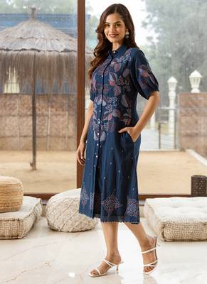 Navy-blue embroidered cotton viva azure midi dress 4