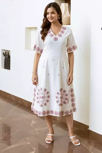 White embroidered cotton viva daisy midi dress