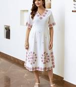 White embroidered cotton viva daisy midi dress
