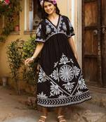 Black embroidered cotton viva jade midi dress