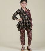 Black Cotton print Dual Colour Co-ord set For Kids