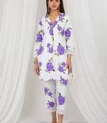Purple floral printed kurti and pant with lace detailing