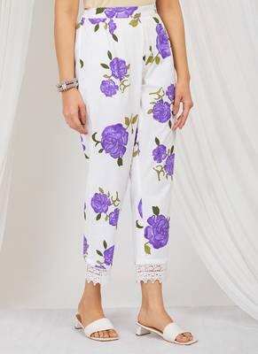 Purple floral printed kurti and pant with lace detailing 4