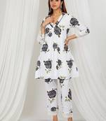 Black floral printed kurti and pant with lace detailing
