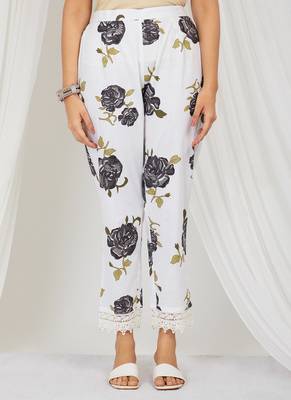 Black floral printed kurti and pant with lace detailing 5