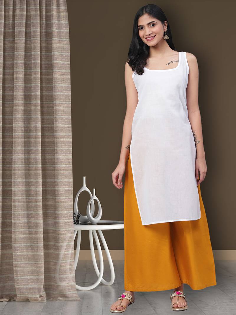 Hand embroidered white georgette lucknowi chikankari straight kurta and slip with gota patti work