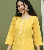 Yellow lace work, woven design straight kurta