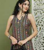 Navy blue foil printed rayon kurta.