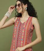 Red foil printed rayon kurta.