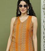 Yellow foil printed rayon kurta for women