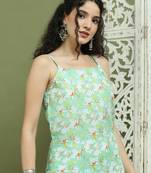 Green women's floral printed rayon kurta
