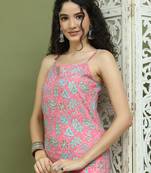 Pink women's floral printed rayon kurta