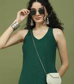 Green embroidered rayon kurta for women