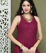 Purple embroidered rayon kurta for women
