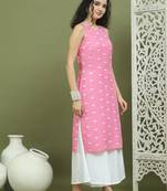 Pink printed rayon kurta for women