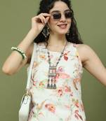 White printed rayon kurta for women