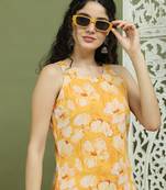 Yellow printed rayon kurta for women