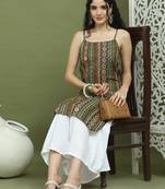 Olive foil printed rayon kurtas for women